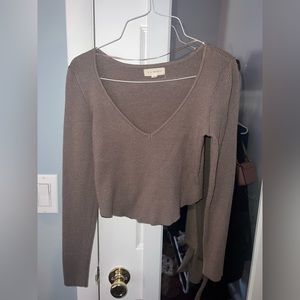 LA Hearts Woodland Cropped V-Neck Sweater, size M, taupe/gray/brown